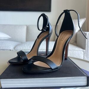 SCHUTZ Black Leather Ankle Strap Stiletto Sandals